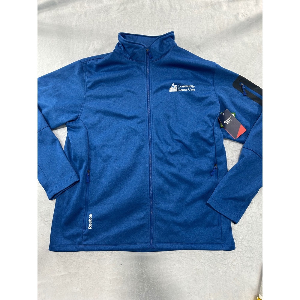 Reebok Mens Blue Full Zip Performance Jacket Community Dental Care Size L NWT